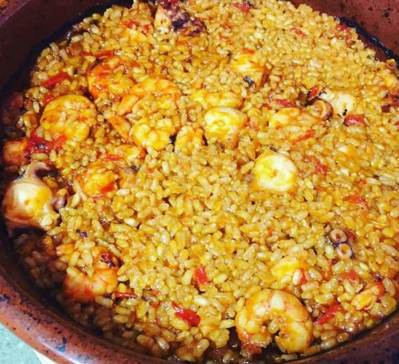 De rechupete... Arroz al horno con pulpo y gambones